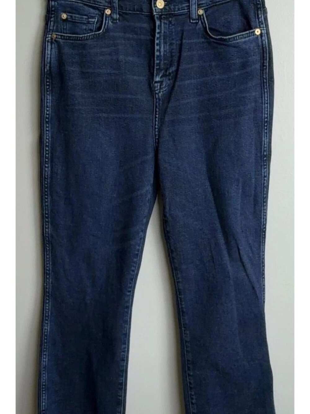 7 For All Mankind Luxe Vintage Slim Kick Jeans Size 31 Dark Wash Raw Hem Women’s
